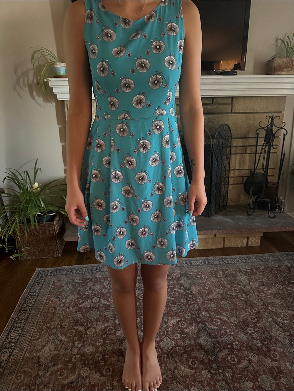 Sleeveless Teal Floral Print Mini Dress